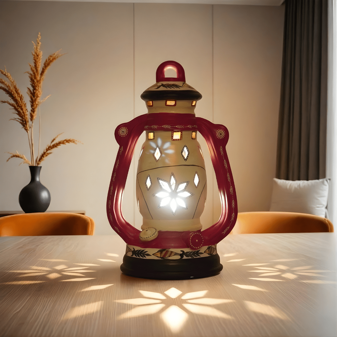 Noctra Heritage Lantern Lamp – Handcrafted Statement Light - Memories InsiteNOCTRA HERITAGE LANTERN LAMP- (RED & WHITE)